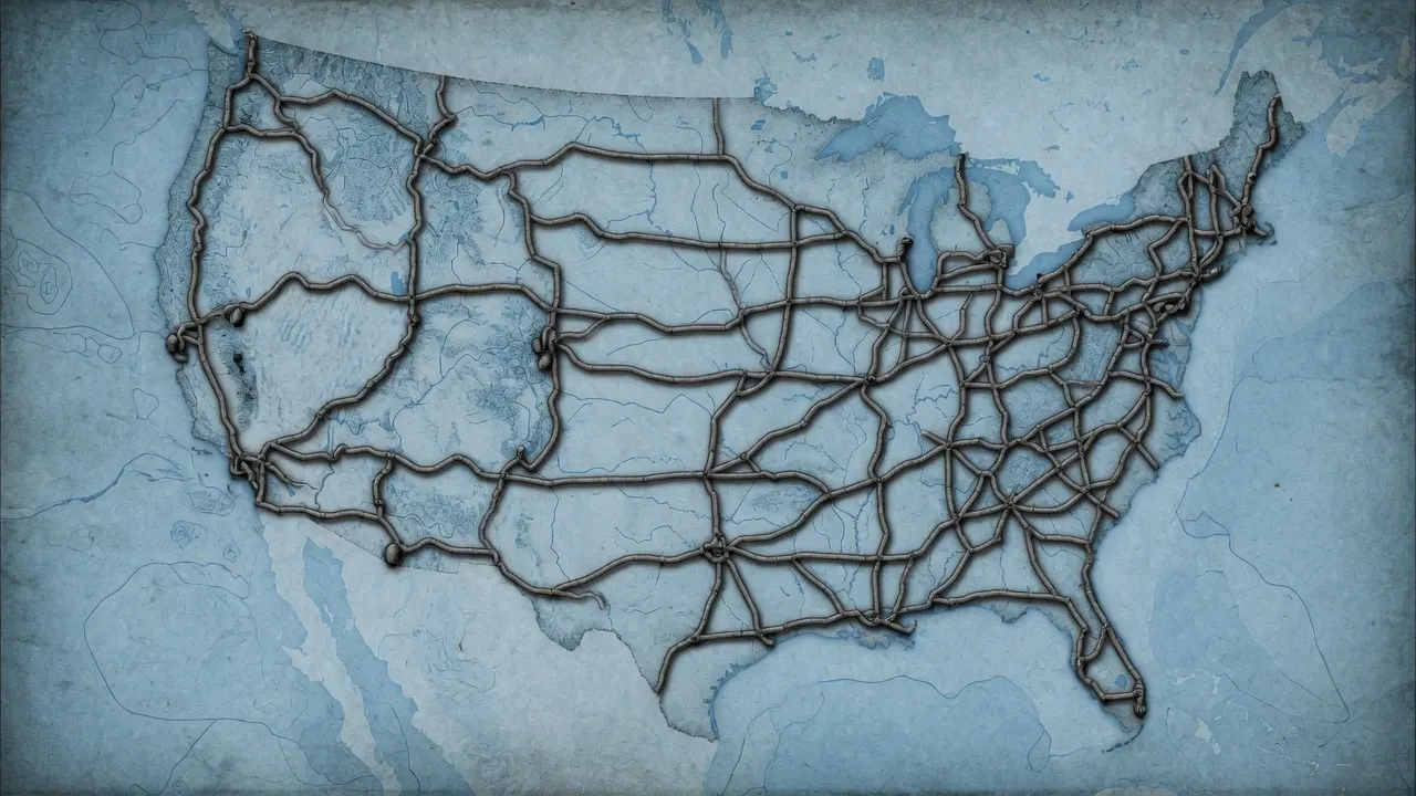 Conceptual illustration of lead pipes running across a U.S. map
